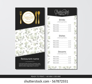 Vector template restaurant menu with gold cutlery and fennel