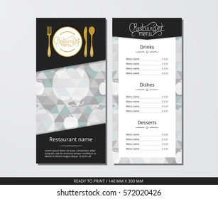 Vector template restaurant menu with gold cutlery and pattern geometrical pumpkins