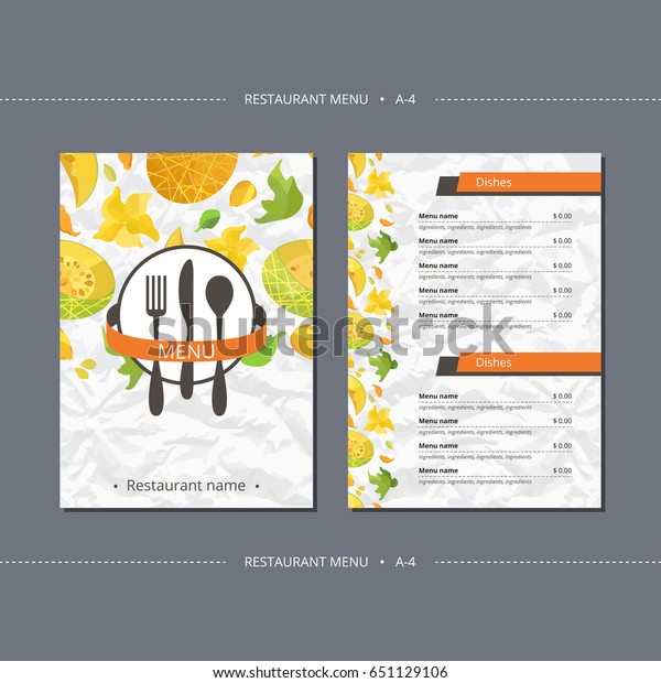 Vector\
template restaurant menu with melon and\
flowers