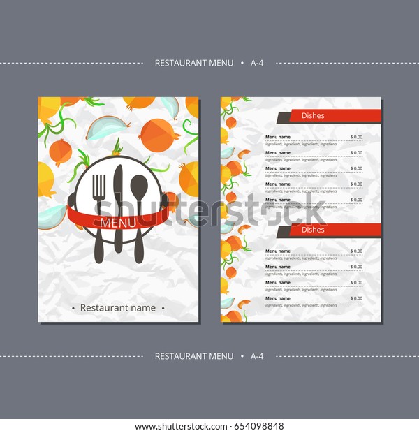 \
Vector template restaurant menu with onion and\
slice