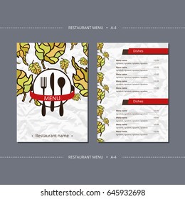 Vector template restaurant menu with pattern autumn leaves
