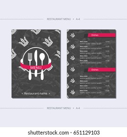 Vector template restaurant menu with pattern with white crown