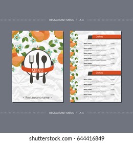 Vector template restaurant menu with pears and flowers