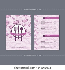 Vector template restaurant menu with pink butterfly