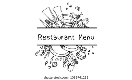 Vector Template for Restaurant Menu with Plates and Cutlery