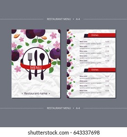 Vector template restaurant menu with plum