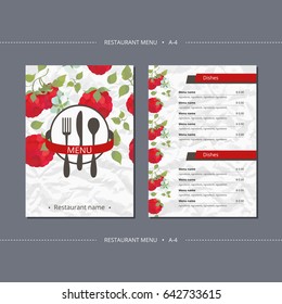 Vector template restaurant menu with raspberries