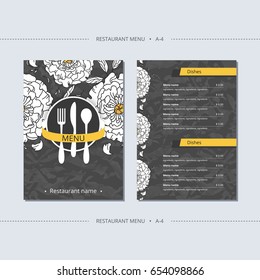 Vector template restaurant menu with white peony and leaves