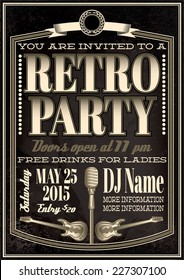 vector template for a retro party, concert, events