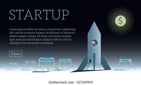 Vector template. Rocket startup business concept.