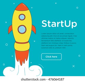 Vector template with rocket for startup theme