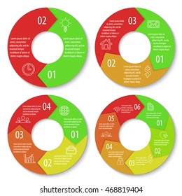 Vector template for round diagram, graph and chart. Circle arrows for infographic. Business concept with 2, 3, 4, 6 options, parts or steps