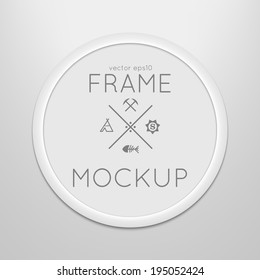 Vector template of round frame with poster, placed in interior. Mockup for your posters or photos. Light style.