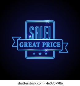 vector template of sale discount emblem in blue neon design classical midnight isolated unique black numeric new modern nocturnal sign storage partnership blue shine fancy light aged excellent twist t