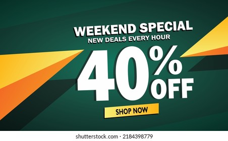 Plantilla de vectores, venta, oferta de fin de semana, 40% de descuento, Banner de venta