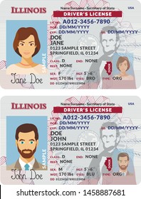 Vector template of sample driver license plastic card for USA Illinois