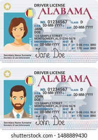 Vector template of sample driver license plastic card for USA Alabama