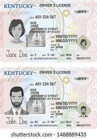 Vector template of sample driver license plastic card for USA Kentucky