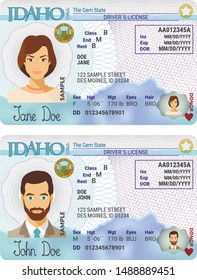 Vector template of sample driver license plastic card for USA Idaho