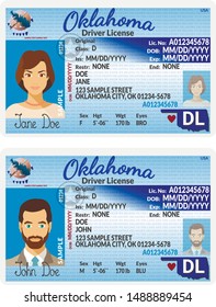 Vector template of sample driver license plastic card for USA Oklahoma