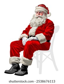 Vector Plantilla Santa Claus en una pose sentada aislada. Formato eps-10 disponible separado por grupos y capas con efectos de transparencia para el recolor de un Hacer clic.