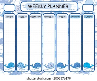 Vector template school timetable, whale cartoons  design.