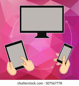 Vector template of screen of mobile phone, tablet, computer. Vector banner of cloud service. 