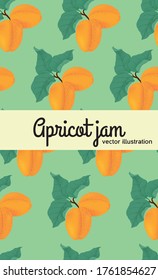 Vector template, seamless pattern with apricot branches and green leaves botanical illustration sutable for label or fruit package