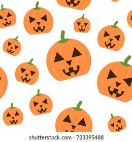 Vector template of seamless pattern with carved pumpkins. Concept of Halloween illustration.