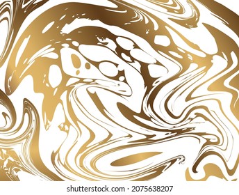 Vector template set of abstract liquid gold ink texture in the style of marbled paper on white background.