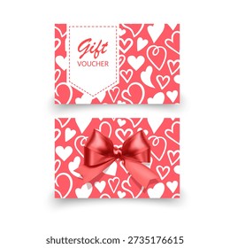 Vektorvorlagen-Set für Geschenkgutscheine oder Grußkarten mit romantischem Herzmuster. Professionelles, minimalistisches Layout, perfekt für Valentinstag-Aktionen, Hochzeitsgeschenkkarten, Schönheitssalon-Angebote und Boutique-Rabattcoupons