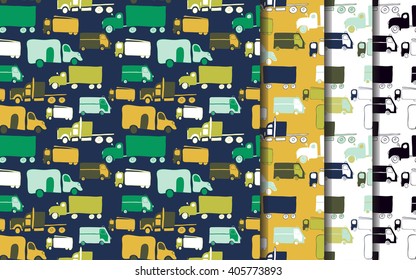 Vector template set with hand drawn cars. Cartoon colored transport seamless pattern for  brochures, posters, greeting cards, flyers, party invitation.