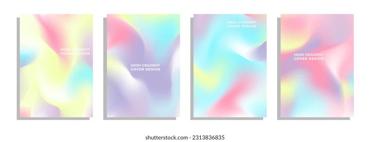 Vector template set, mesh gradient, iridescent blurry rainbow color cover design, for cover, poster, magazine, flyer, background, social media post, etc