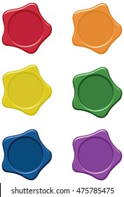 Vector template set with multicolor wax seals (red, orange, yellow, green, blue and violet).