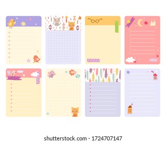 vector template. set of pages for notebooks with cute animals. stationery and diaries. scrapbooking