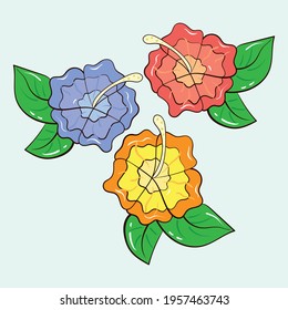 Vector template set of plants and flowers. A collection of colorful hibiscus trees. Stock illustration.