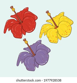 Vector template set of plants and flowers. Colorful hibiscus. Stock illustration.