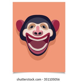 Vector template set with Smiling Monkey Head for placards, brochures, posters, greeting cards, flyers with winter greetings. 