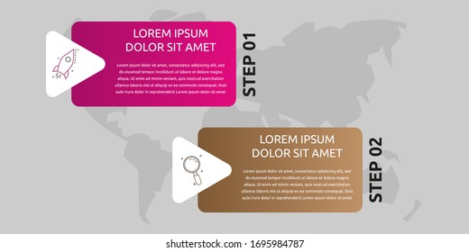 Vector template shape infographic. Business concept with 2 arrows and icons. Two steps for diagrams, flowchart, timeline