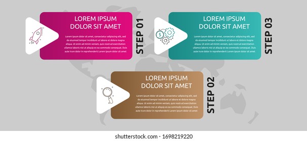 Vector template shape infographic. Business concept with 3 arrows and icons. Three steps for content, flowchart, timeline, levels