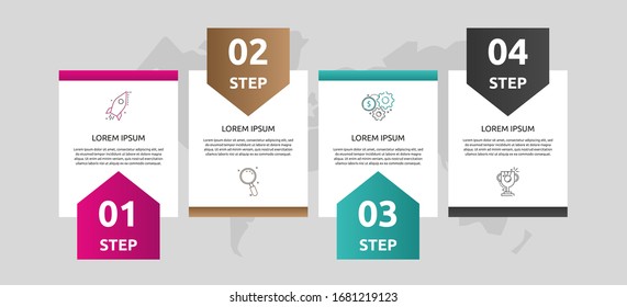infografías de formas de plantilla de vectores. Concepto de negocio con 4 flechas y etiquetas. Cuatro pasos para contenido, diagrama de flujo, escala de tiempo y niveles