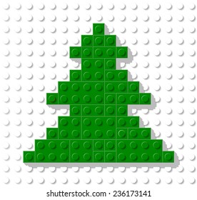 Vector template in shape tree from plastic construction block. Greeting card for Christmas and New Year