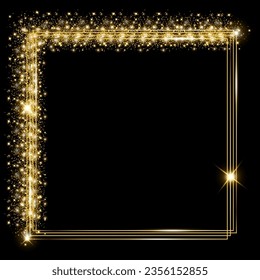 Vector template of shining gold frame, background with glitter for Christmas celebration party, New Year card, wedding, bachelorette party, baby shower party, logo. Vector illustration