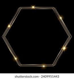 Vector template of shining gold frame, background with glitter for Christmas celebration party, New Year card, wedding, bachelorette party, baby shower party, logo, casino, birthday. 