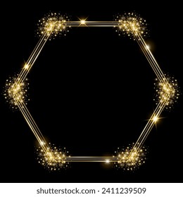 Vector template of shining gold frame, background with glitter for Christmas celebration party, New Year card, wedding, bachelorette party, baby shower party, logo, casino, birthday.