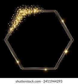 Vector template of shining gold frame, background with glitter for Christmas celebration party, New Year card, wedding, bachelorette party, baby shower party, logo, casino, birthday.