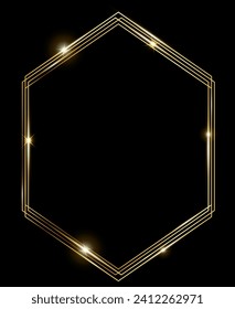 Vector template of shining gold frame, background with glitter for Christmas celebration party, New Year card, wedding, bachelorette party, baby shower party, logo, casino, birthday.