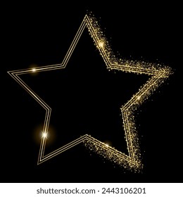 Vector template of shining gold star frame, background with glitter for Christmas celebration party, New Year card, wedding, bachelorette party, baby shower party, logo, casino, birthday.