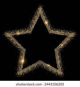 Vector template of shining gold star frame, background with glitter for Christmas celebration party, New Year card, wedding, bachelorette party, baby shower party, logo, casino, birthday.