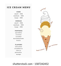 Vector template for shop or cafe with big tasty hand drawn ice-cream. Suitable for ice cream party or greeting card. For business identity and branding.